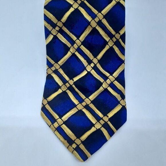 Nicola Ferri Italy Navy Blue/Blue/Yellow Plaid Tie 100% Pure Silk - Picture 3 of 7